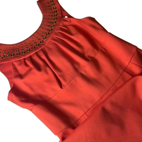 𝅺TRINA Turk Coral Sheath Dress with Gold Accents  Size 6 - Picture 1 of 10